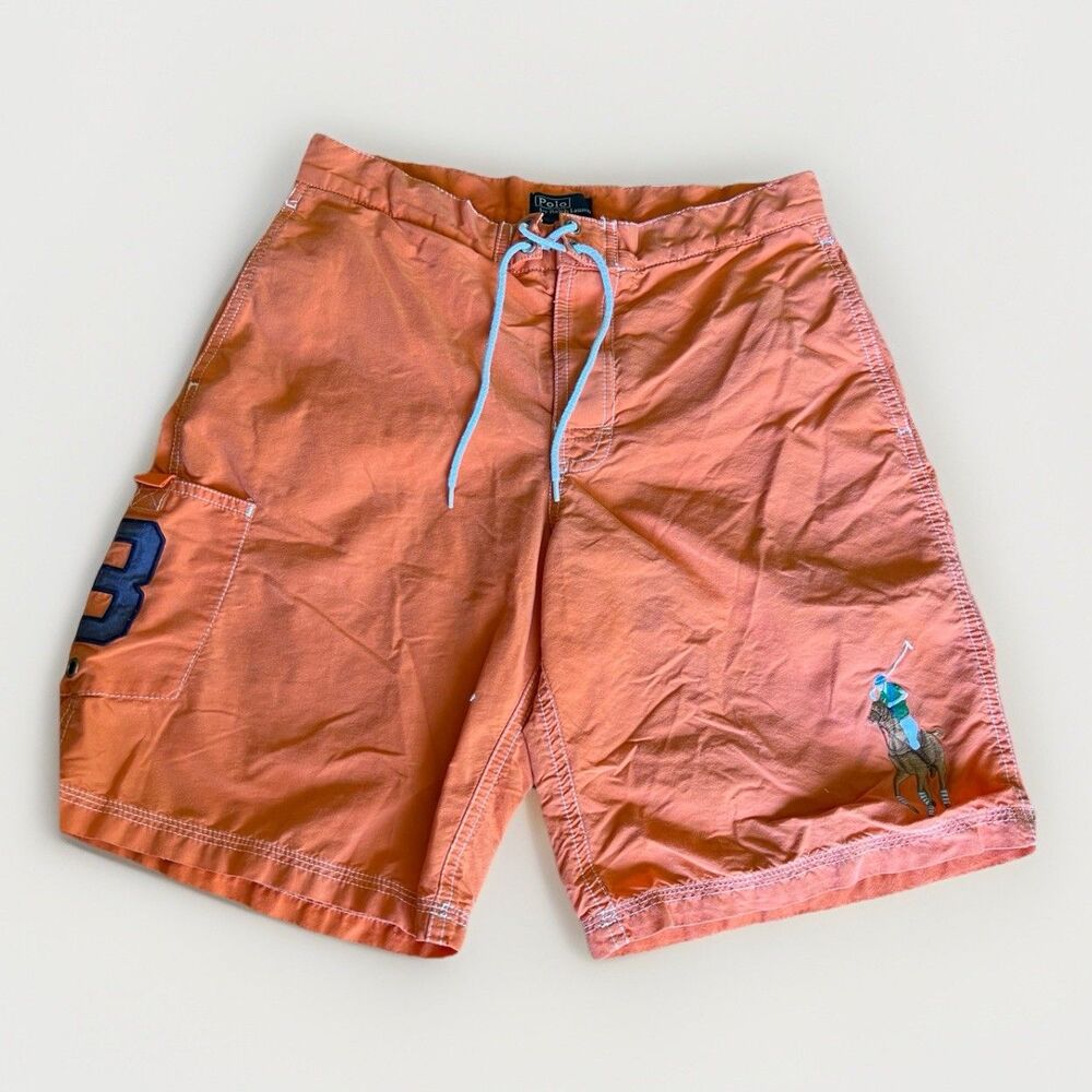 Polo Ralph Lauren Swim Shorts Boys S (8/10) Orange  Board Drawstring Logo Trunks